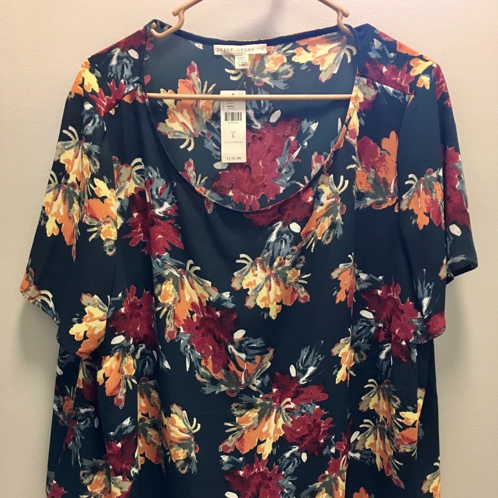 NWT Anthropologie Paper Crown S/S Floral Blouse LG